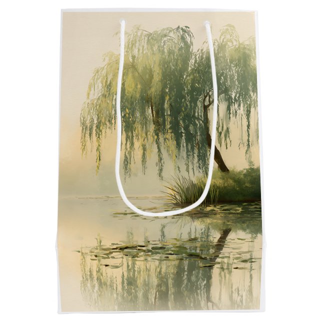 Serene Willow Tree Reflection Nature Art (1) Medium Gift Bag (Back)