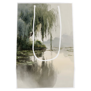 Serene Willow Tree Reflection Nature Art (2) Medium Gift Bag