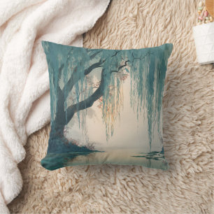 Serene Willow Tree Reflection Nature Art (3) Cushion