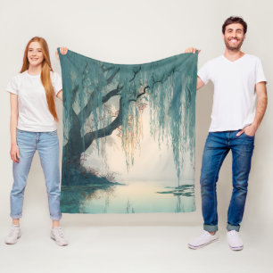 Serene Willow Tree Reflection Nature Art (3) Fleece Blanket