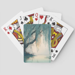Serene Willow Tree Reflection Nature Art (3) Playing Cards