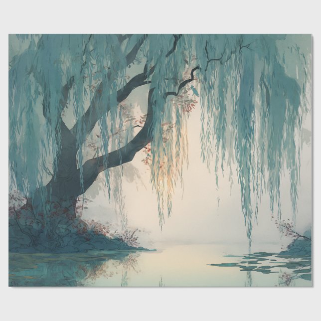 Serene Willow Tree Reflection Nature Art (3) Wrapping Paper (Flat)