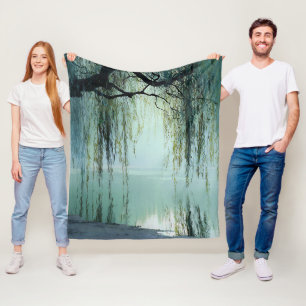 Serene Willow Tree Reflection Nature Art (4) Fleece Blanket