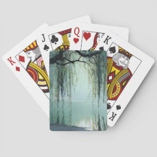 Serene Willow Tree Reflection Nature Art (4) Playing Cards