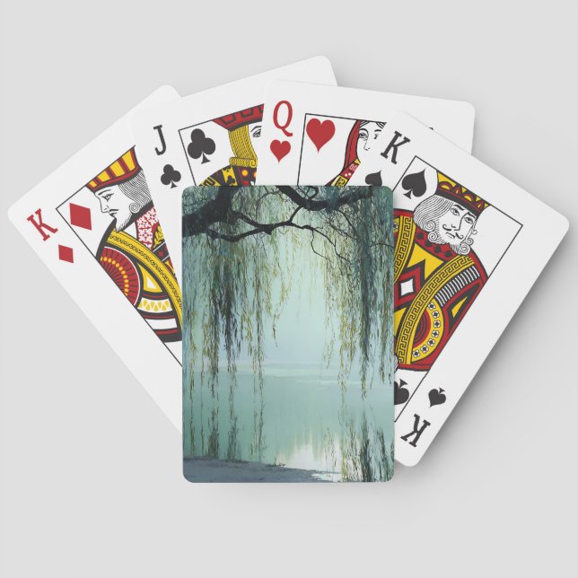 Serene Willow Tree Reflection Nature Art (4) Playing Cards (Back)