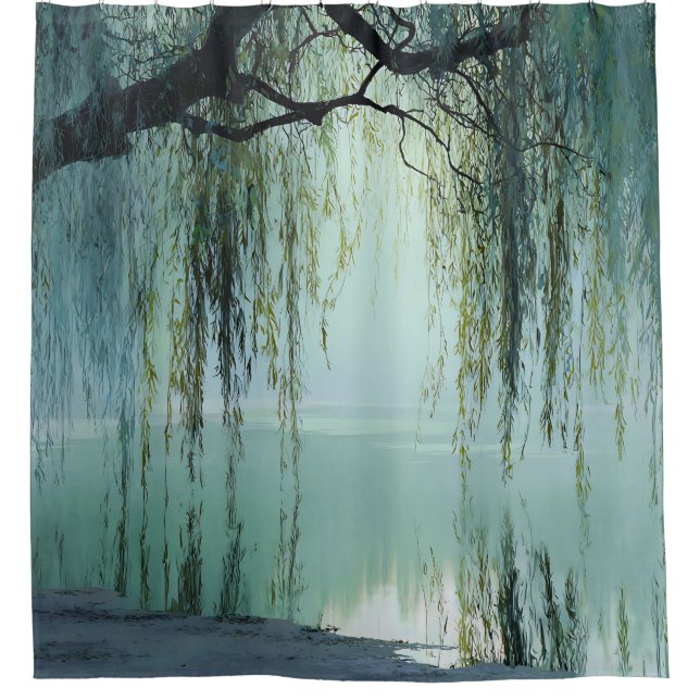 Serene Willow Tree Reflection Nature Art (4) Shower Curtain (Front)