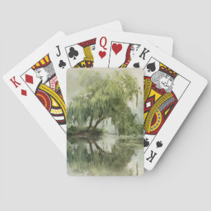 Serene Willow Tree Reflection Nature Art (5) Playing Cards