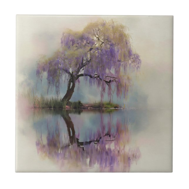 Serene Willow Tree Reflection Nature Art (6) Ceramic Tile (Front)