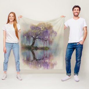 Serene Willow Tree Reflection Nature Art (6) Fleece Blanket
