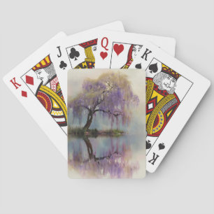 Serene Willow Tree Reflection Nature Art (6) Playing Cards