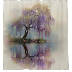 Serene Willow Tree Reflection Nature Art (6) Shower Curtain