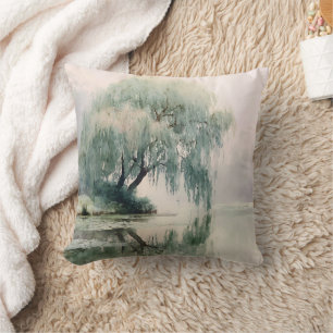 Serene Willow Tree Reflection Nature Art (7) Cushion