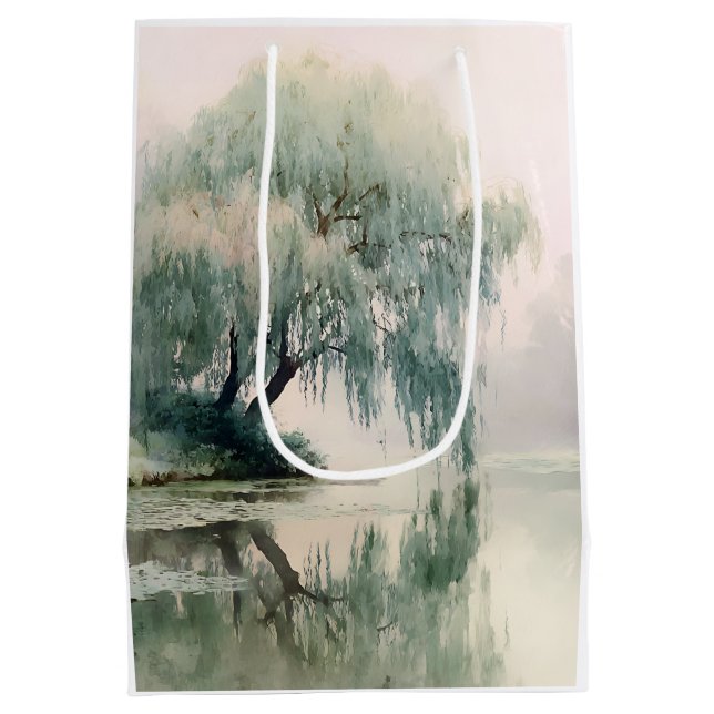 Serene Willow Tree Reflection Nature Art (7) Medium Gift Bag (Back)