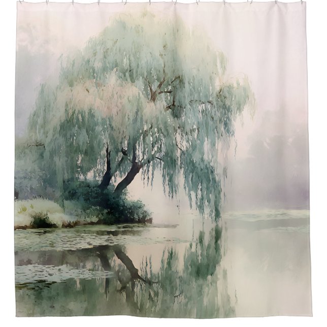 Serene Willow Tree Reflection Nature Art (7) Shower Curtain (Front)
