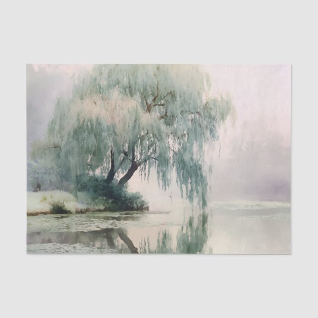 Serene Willow Tree Reflection Nature Art (7) Tissue Paper (Front)