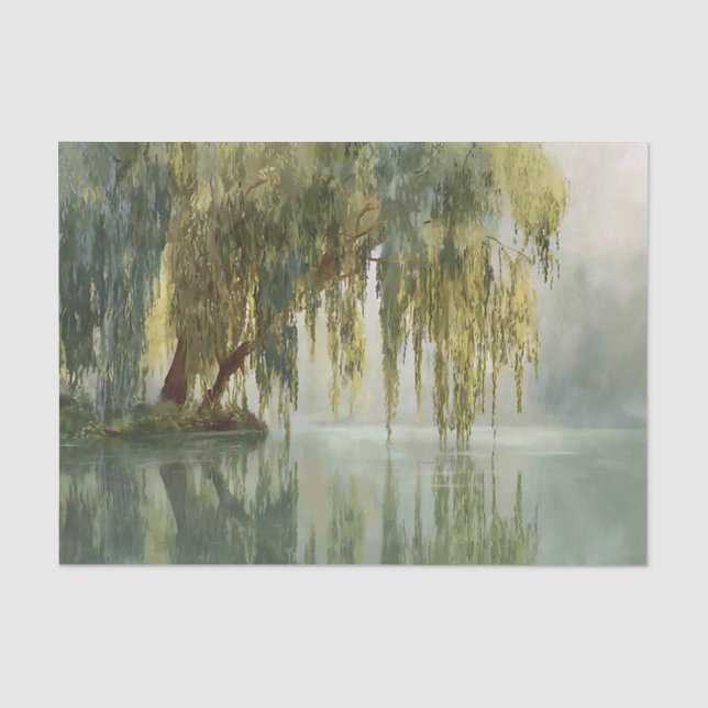 Serene Willow Tree Reflection Nature Art (8) Tissue Paper (Front)