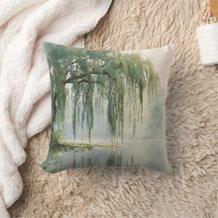 Serene Willow Tree Reflection Nature Art (9) Cushion