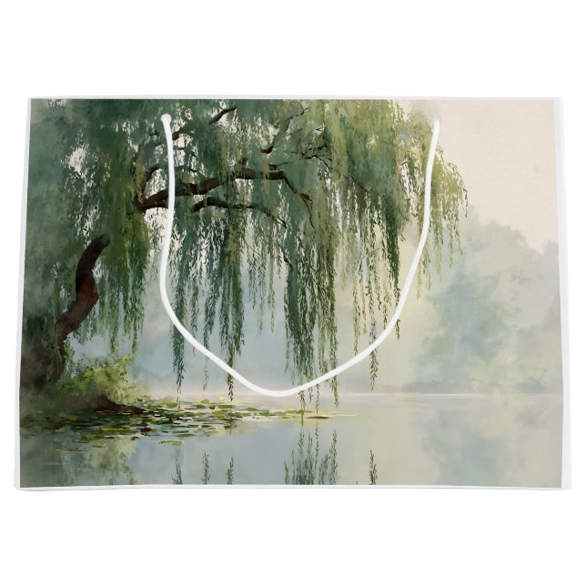 Serene Willow Tree Reflection Nature Art (9) Large Gift Bag (Front)