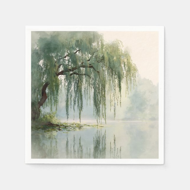Serene Willow Tree Reflection Nature Art (9) Napkin (Front)