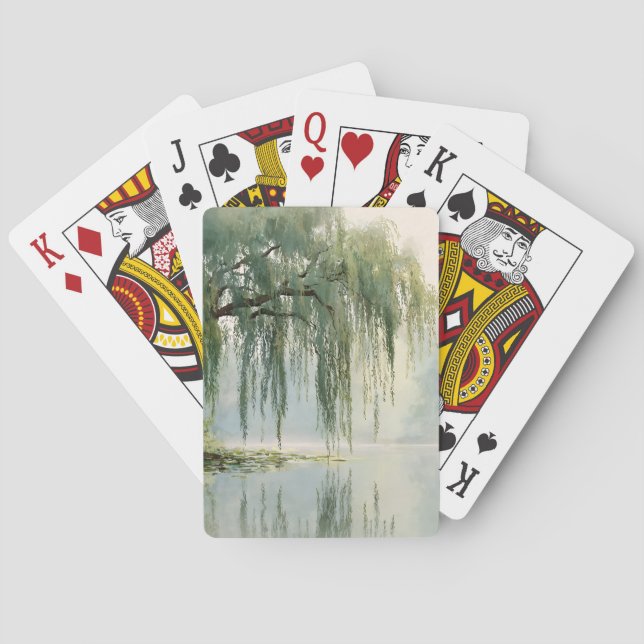 Serene Willow Tree Reflection Nature Art (9) Playing Cards (Back)