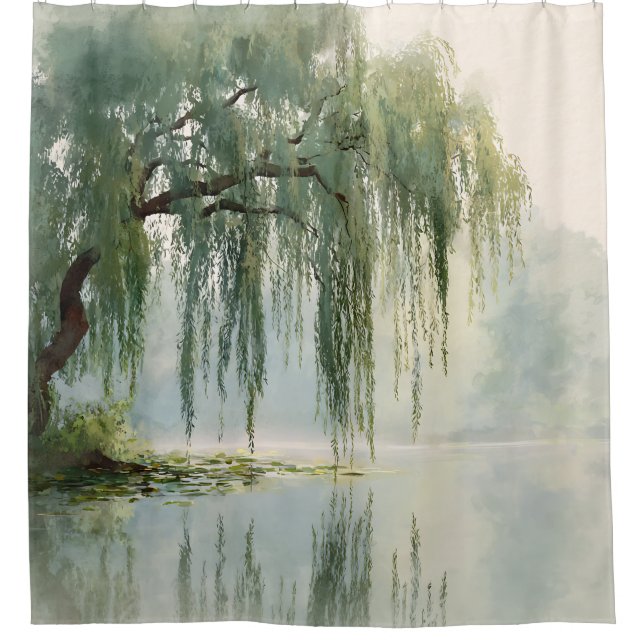 Serene Willow Tree Reflection Nature Art (9) Shower Curtain (Front)
