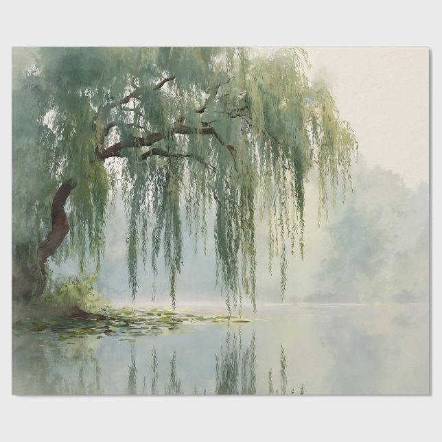 Serene Willow Tree Reflection Nature Art (9) Wrapping Paper (Flat)