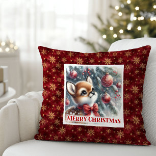 Serene Winter Fawn Snowy Forest Gift kids room  Cushion