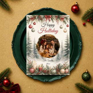 Serene Winter Forest Holiday Family Portrait Card