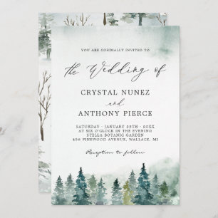 Serene Winter Forest Pine Trees Wedding Invitation