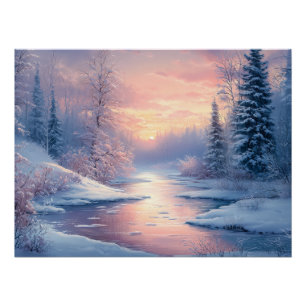 Serene Winter Landscape with Snow Covered Trees Poster