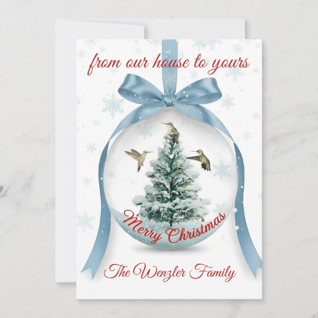 Serene Winter Scene with Hummingbirds Holiday Card (Front)