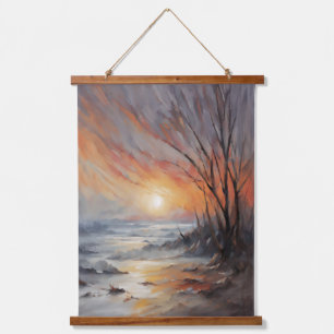 Serene Winter Sunset - Nature Landscape Art Hanging Tapestry