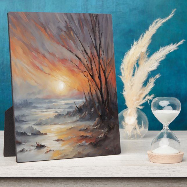 Serene Winter Sunset - Nature Landscape Art Plaque (Side)