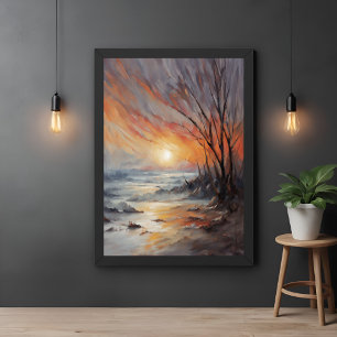 Serene Winter Sunset - Nature Landscape Art Poster