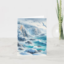Serene Winter Watercolor Coastal Seascape Blank
