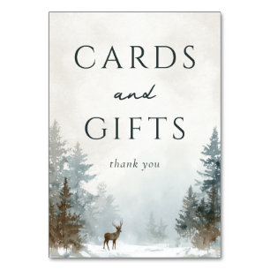 Serene Winter Watercolor Deer Scene Table Number