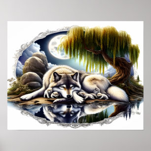 Serene Wolf Family Oasis in Idyllic Nature20x16 Poster
