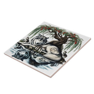 Serene Wolf Family Oasis in Idyllic Nature Ceramic Tile