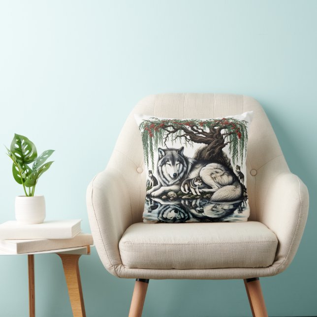 Serene Wolf Family Oasis in Idyllic Nature Cushion (Chair)