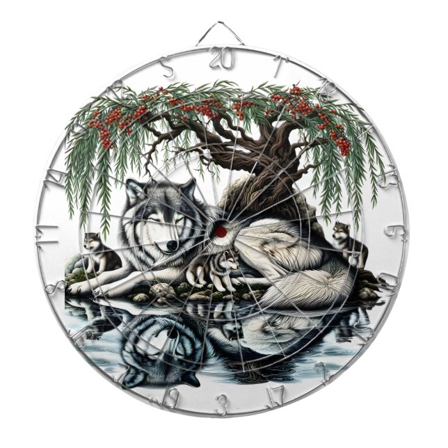 Serene Wolf Family Oasis in Idyllic Nature Dartboard (Front)