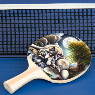 Serene Wolf Family Oasis in Idyllic Nature Ping Pong Paddle