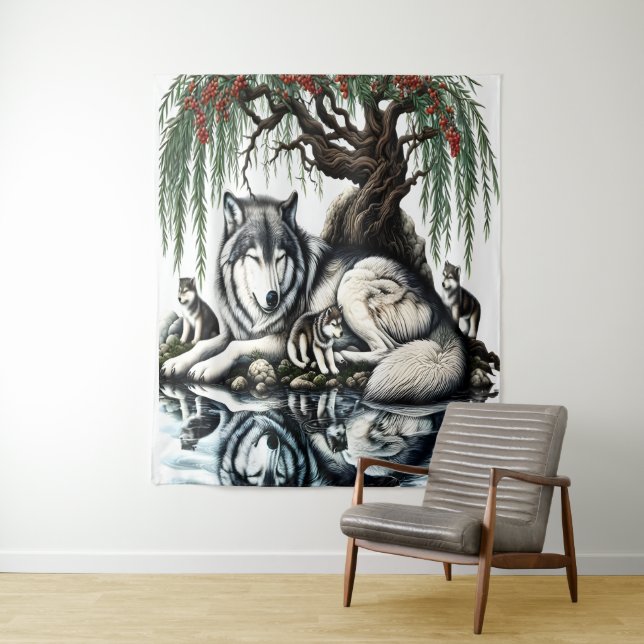 Serene Wolf Family Oasis in Idyllic Nature Tapestry (In Situ)