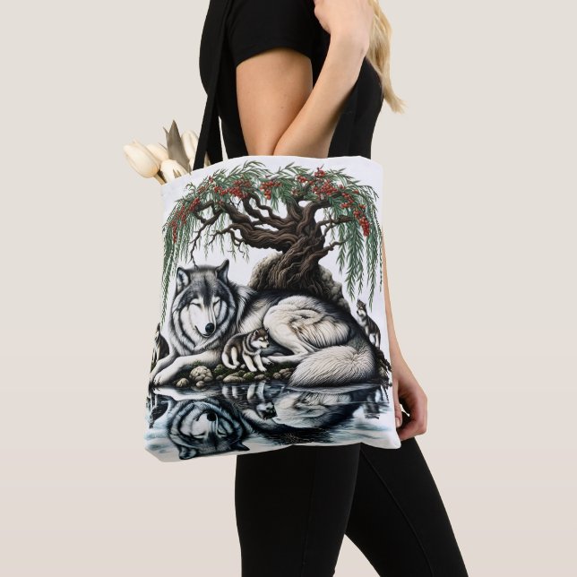 Serene Wolf Family Oasis in Idyllic Nature Tote Bag (Close Up)
