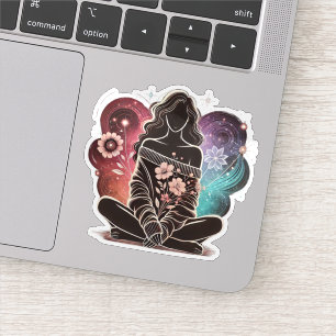 Serene Woman in a Cosmic Floral Dream