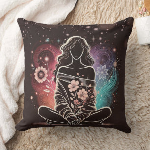Serene Woman in a Cosmic Floral Dream Cushion