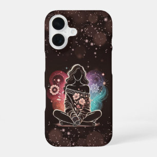 Serene Woman in a Cosmic Floral Dream iPhone 16 Case
