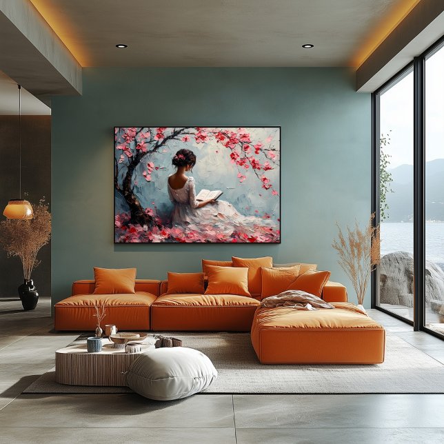 Serene Woman Reading Under Cherry Blossoms Poster (Creator Uploaded)