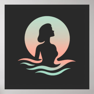 Serene Woman Silhouette in Pastel Waves Poster