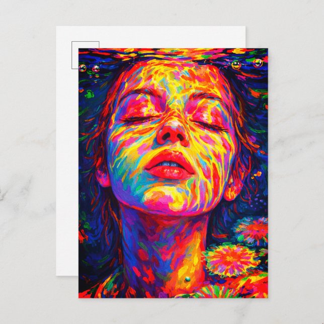 Serene Woman Underwater Rainbow Colors Impasto Postcard (Front/Back)