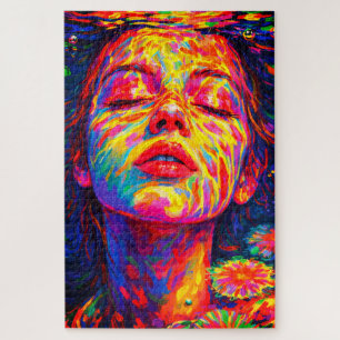 Serene Woman Underwater Rainbow Colours Impasto Jigsaw Puzzle